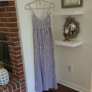 Antibes Blanc Linen Striped Maxi Dress Size 2